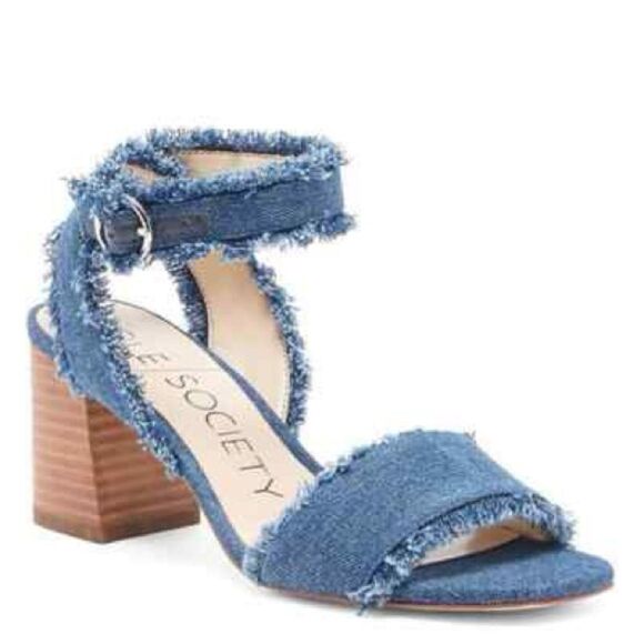 Sole Society Jordenya Denim Jean Design Sandal in Blue Jean Size 7.5 - Picture 1 of 12